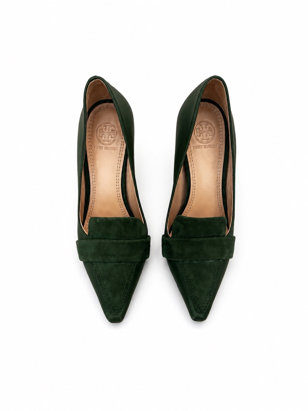 Tory Burch Dark Green Suede Pointed Loafers